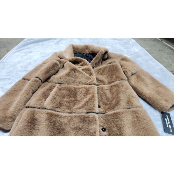 NWT Karl Legerfeld Women's Small Brown Long Faux Fur Coat - Picture 4 of 11